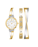 Women's Gold-Tone and Silver-Tone Alloy Bangle with Crystal Accents Fashion Watch 33mm Set 3 Pieces