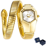 Golden Snake watch with hexagonal white dial
