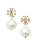 Crystal & Faux-Pearl Logo Drop Earrings