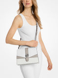 MK Greenwich Medium Color-Block and Signature Logo Satchel - Optic White color